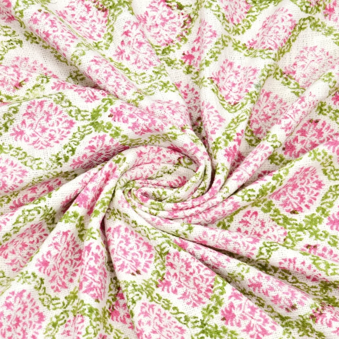 Pink Floral Hand Block Printed Cotton Bedcover-Jaipur Wholesaler