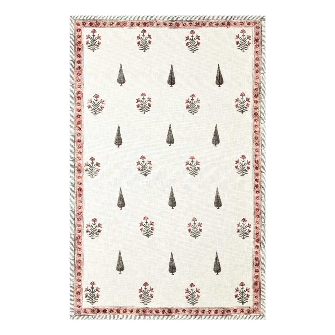 Red Flower Hand Block Printed Cotton Table Cover-Jaipur Wholesaler
