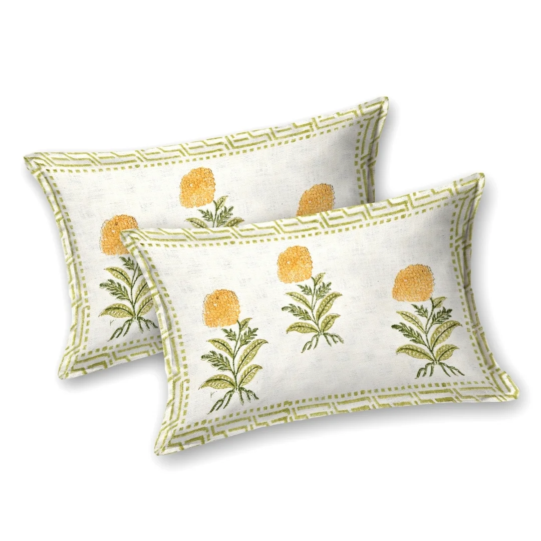 Yellow Floral Hand Block Printed Cotton Bed Cover-Jaipur Wholesaler