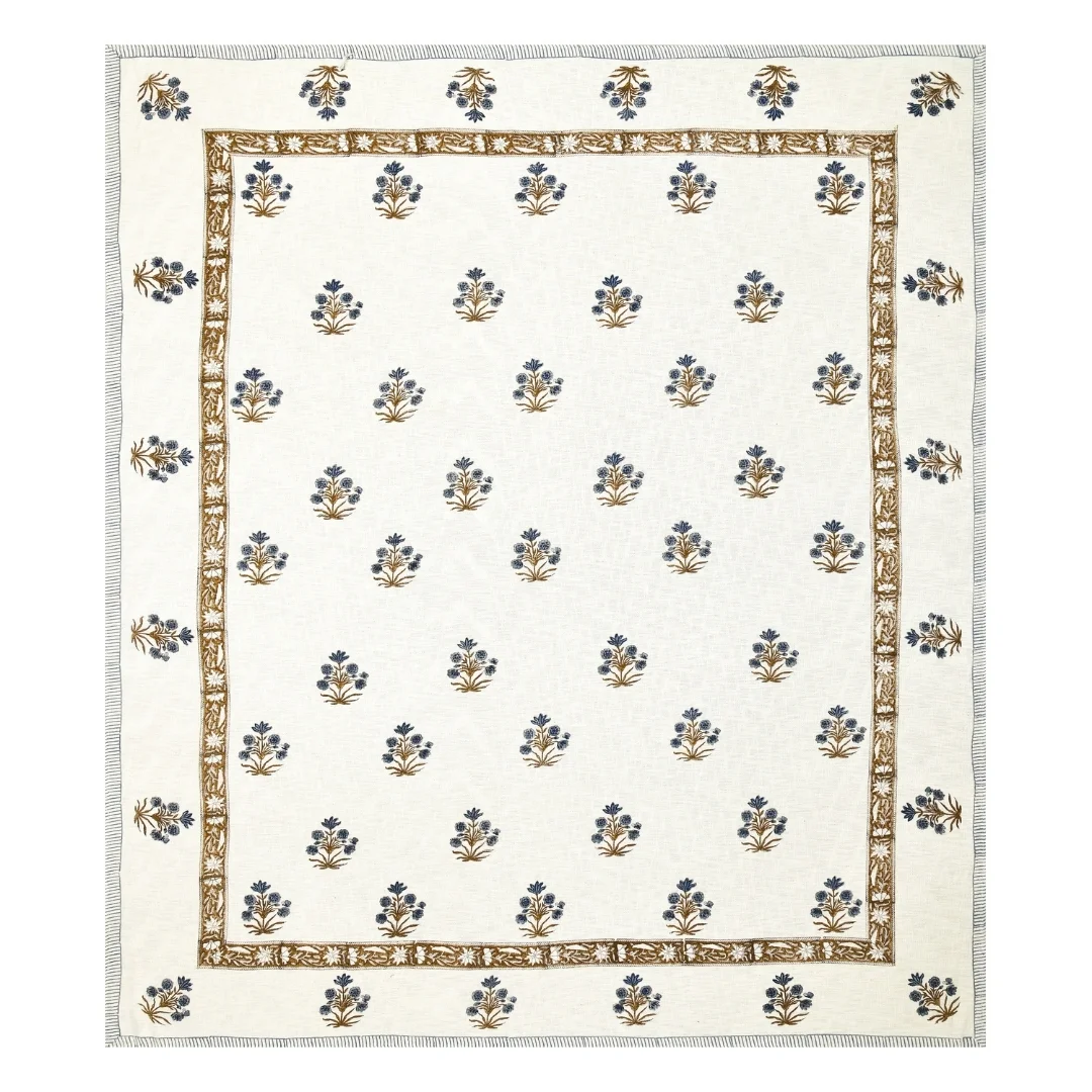 Blue Floral Hand Block Printed Cotton Bedcover-Jaipur Wholesaler