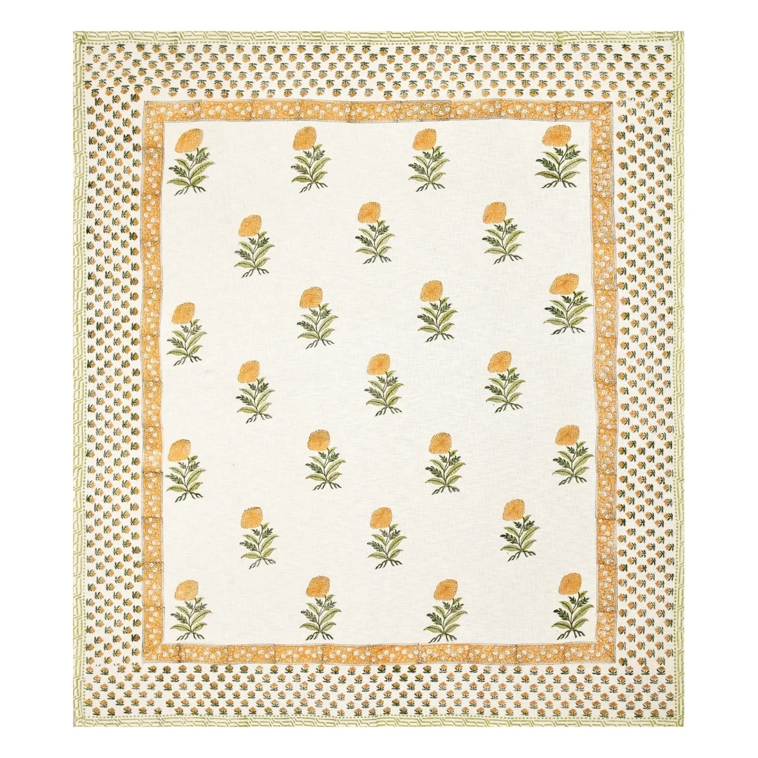 Yellow Floral Hand Block Printed Cotton Bed Cover-Jaipur Wholesaler