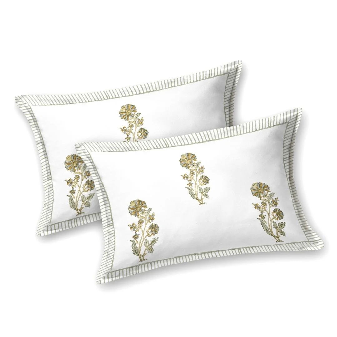 Big Golden Flower Block Printed Pure Cotton Bedsheet-Jaipur Wholesaler