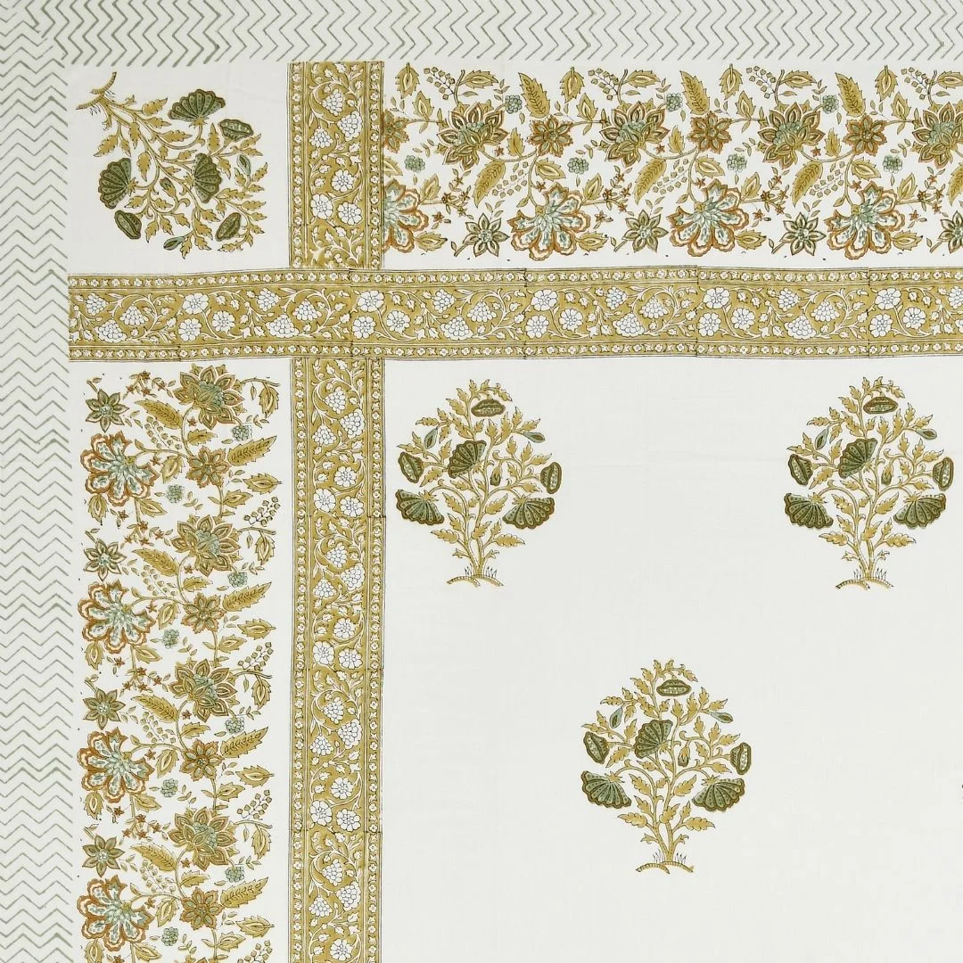 Golden Flower Hand Block Printed Cotton Bedsheet-Jaipur Wholesaler