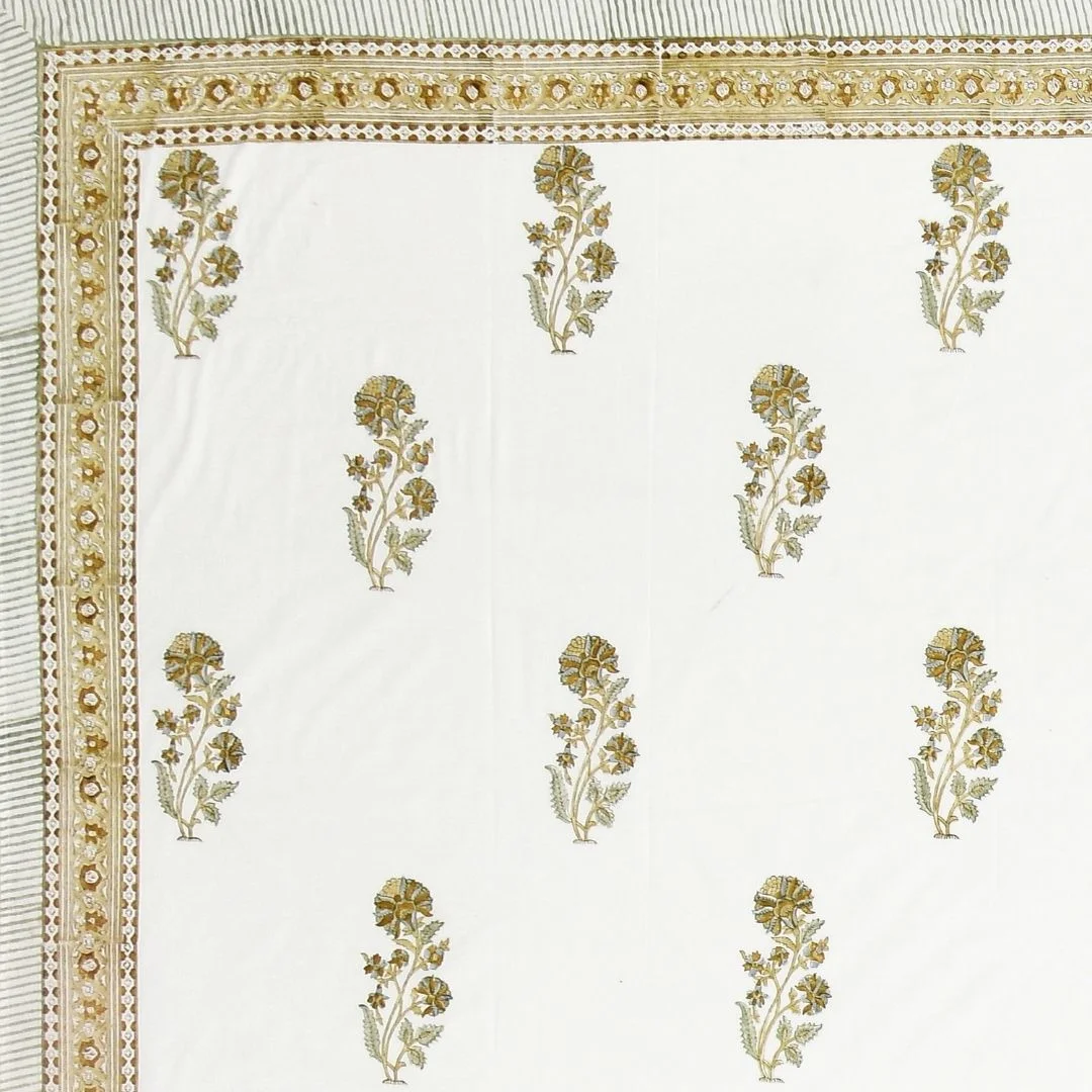 Big Golden Flower Block Printed Pure Cotton Bedsheet-Jaipur Wholesaler