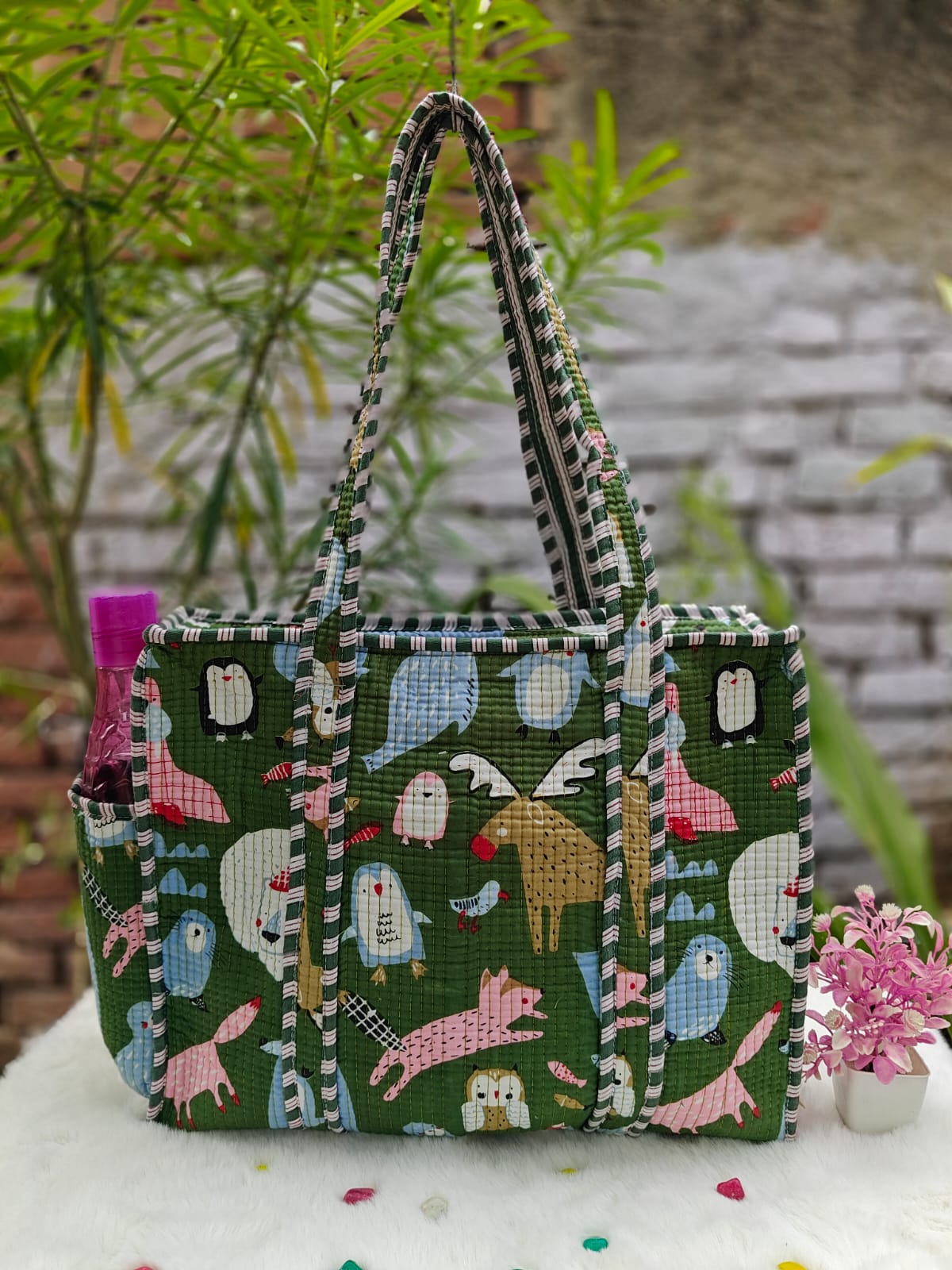 Animal Printed Green Tote Bag-Jaipur Wholesaler