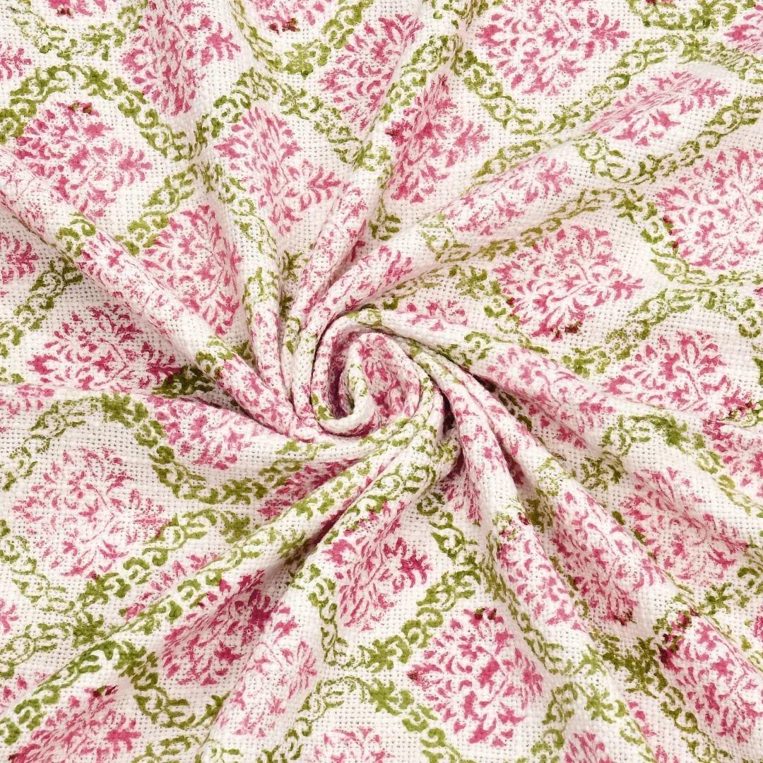 Pink Floral Block Printed Cotton Table Cover-Jaipur Wholesaler