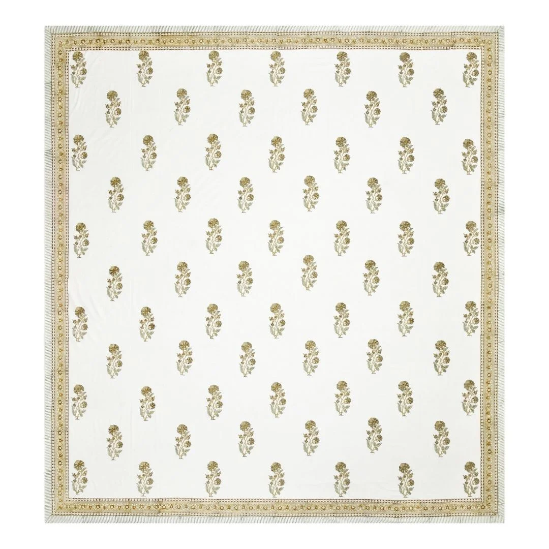 Big Golden Flower Block Printed Pure Cotton Bedsheet-Jaipur Wholesaler