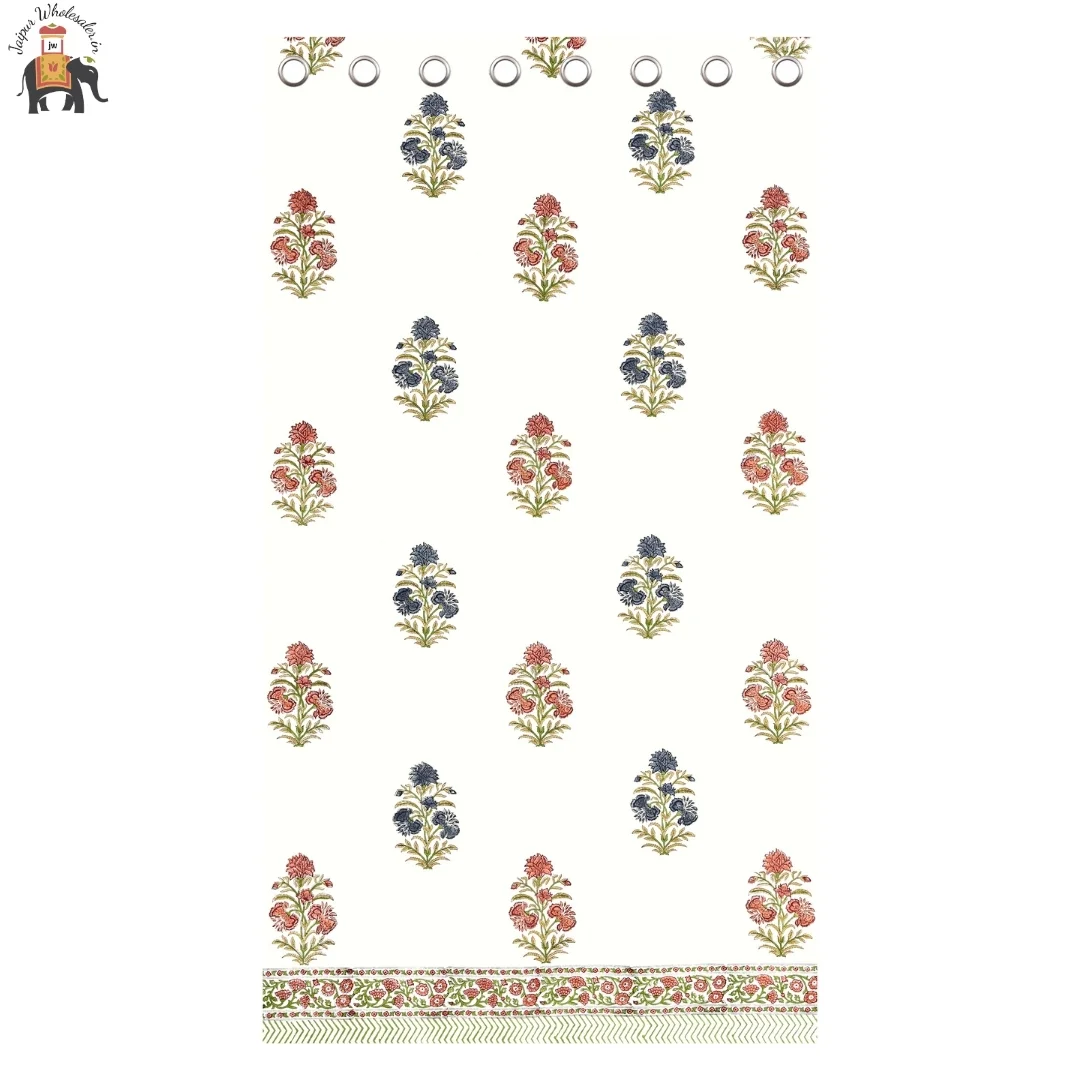 Multicolor Floral Hand Block Print Cotton Curtains-Jaipur Wholesaler