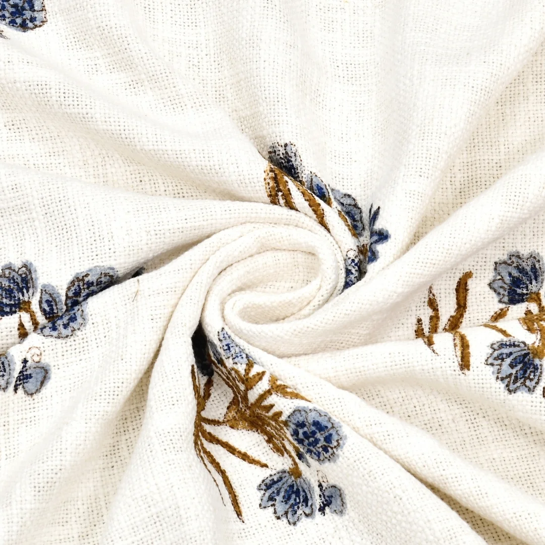 Blue Flower Block Printed Cotton Table Cover-Jaipur Wholesaler