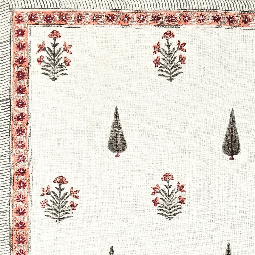 Red Flower Hand Block Printed Cotton Table Cover-Jaipur Wholesaler