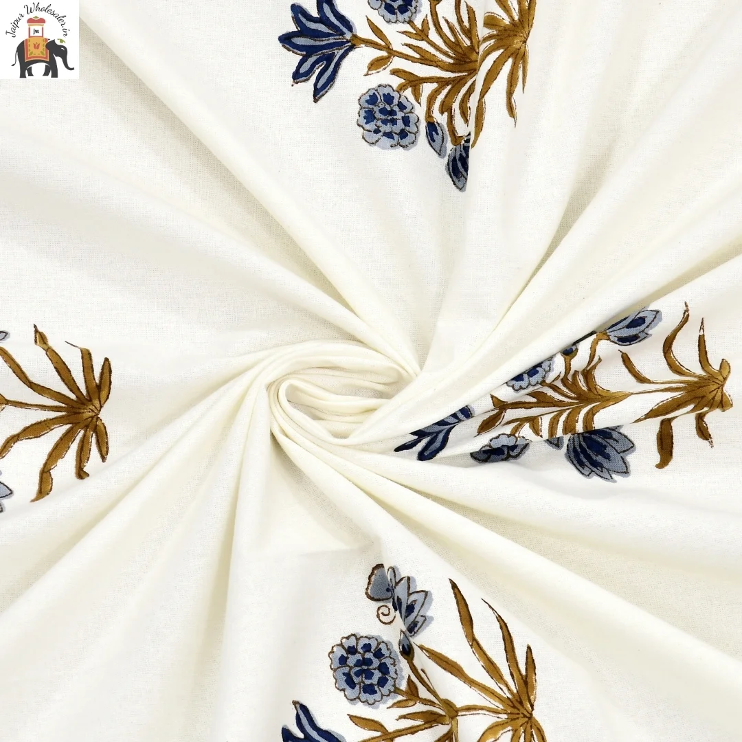 Blue Floral Hand Block Print Cotton Curtains-Jaipur Wholesaler
