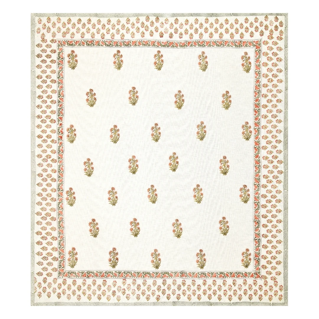 Peach Floral Hand Block Printed Cotton Bed Sheet-Jaipur Wholesaler