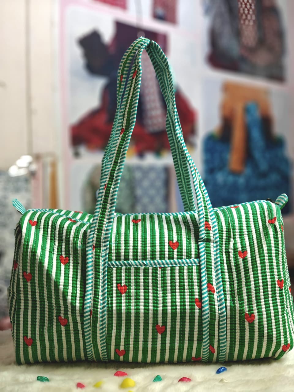 Green Heart Printed Duffle Bag-Jaipur Wholesaler