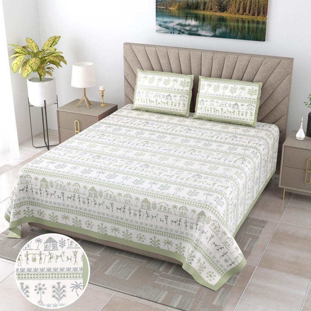 Tribal Print Green Cotton Bedsheet-Jaipur Wholesaler