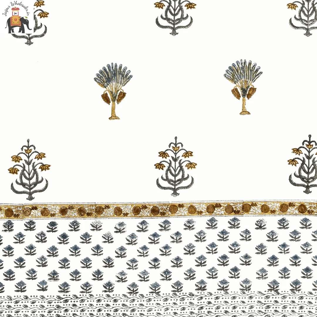 Yellow Floral Hand Block Print Cotton Curtains-Jaipur Wholesaler