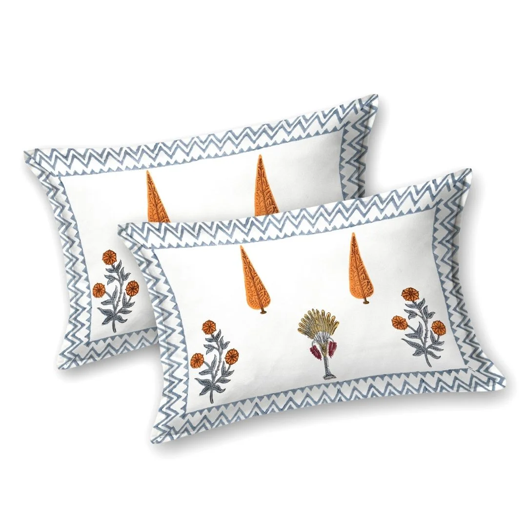 Orange Floral Hand Block Design Cotton Bedsheet-Jaipur Wholesaler