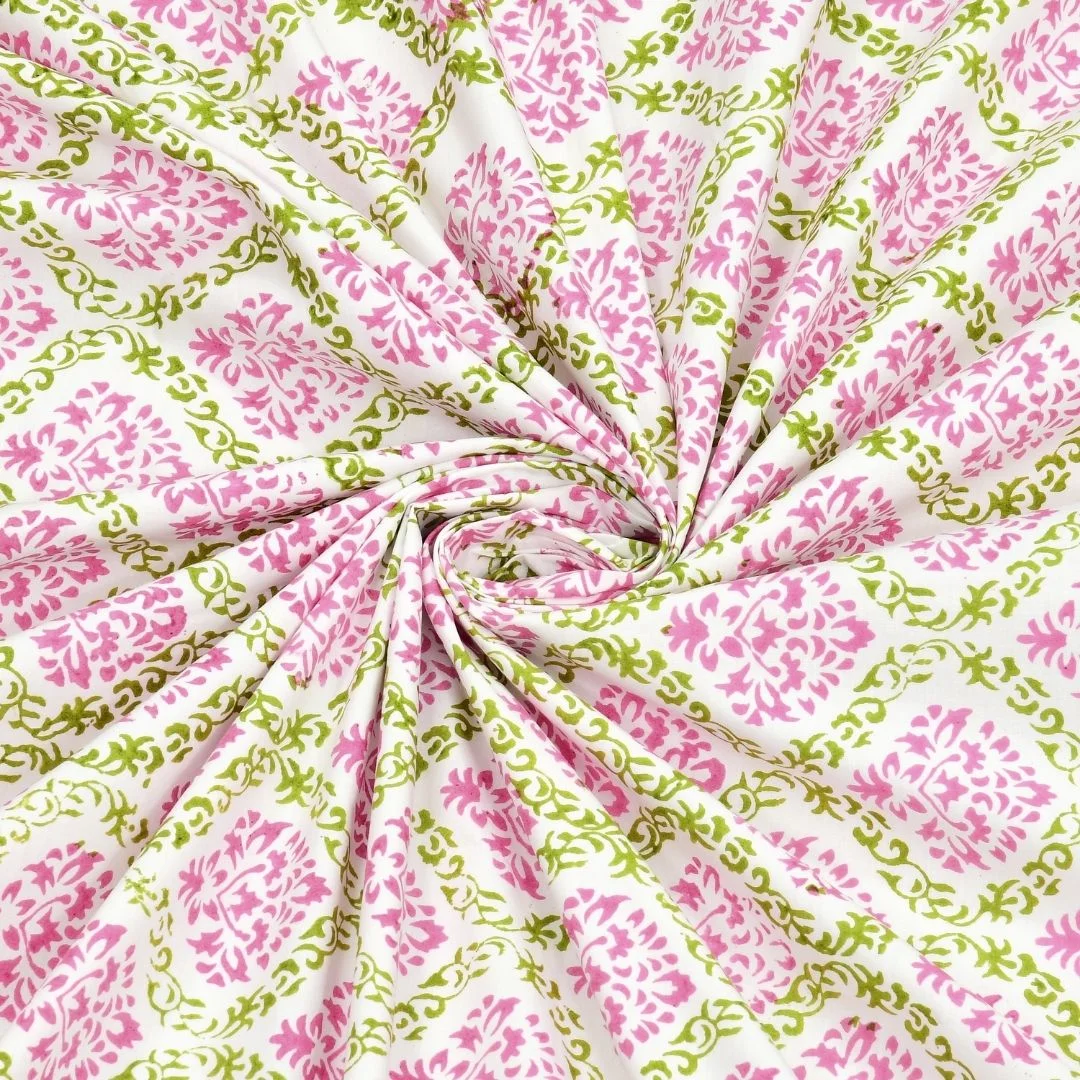 Designer Pink Floral Block Printed Cotton Bedsheet-Jaipur Wholesaler