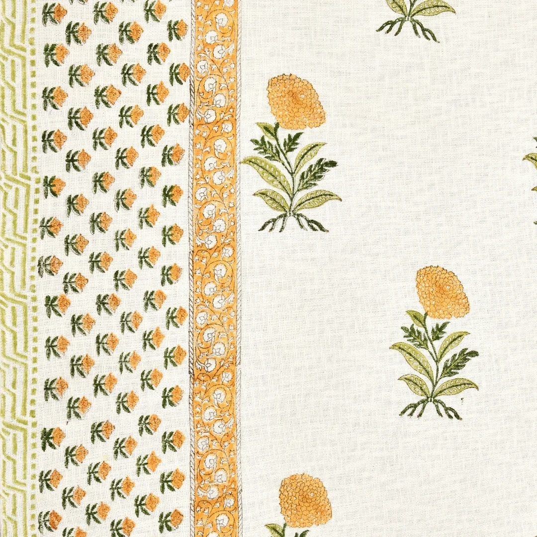 Yellow Floral Hand Block Printed Cotton Bed Cover-Jaipur Wholesaler