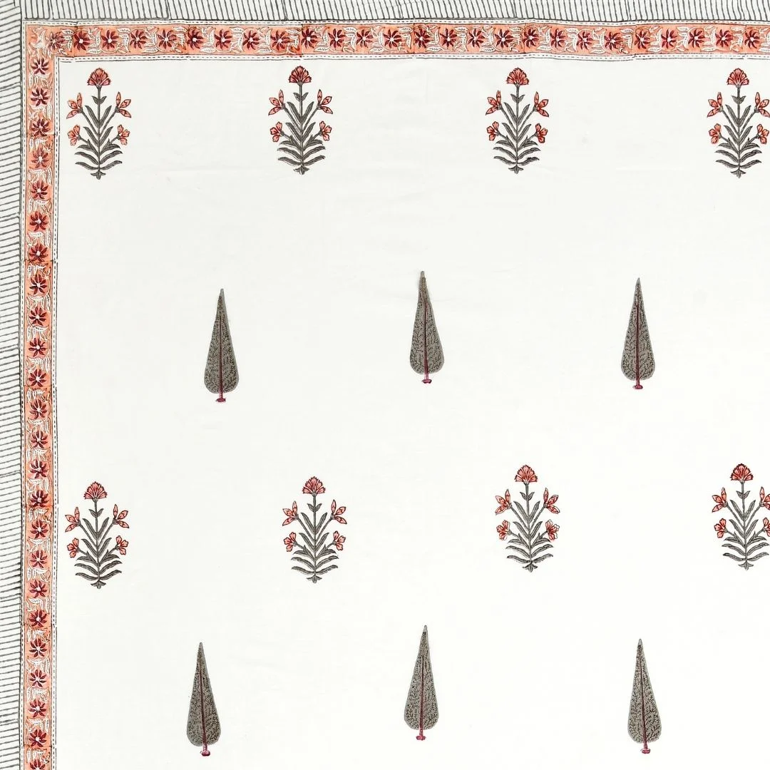Red Floral Hand Block Print Percale Cotton Bedsheet-Jaipur Wholesaler