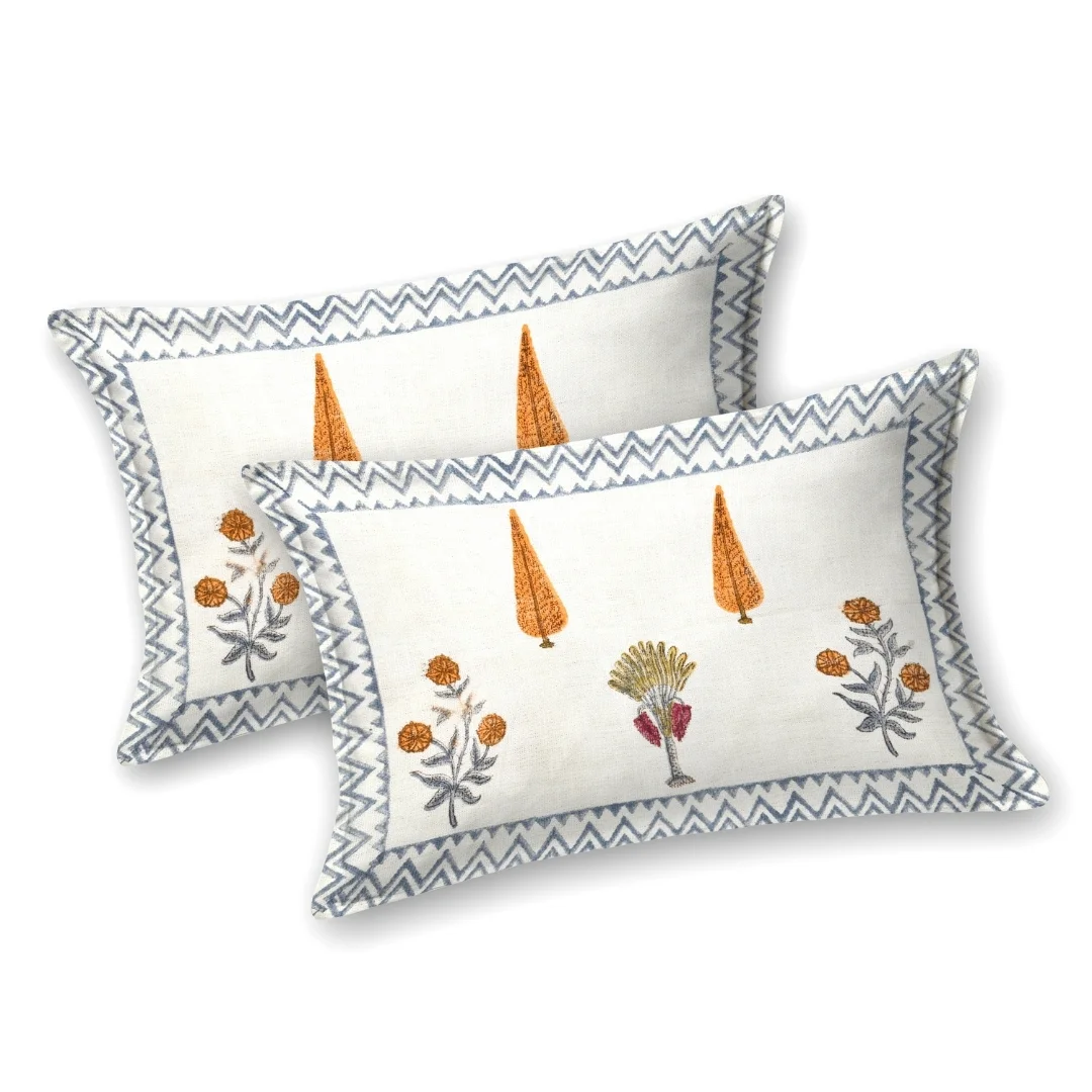 Orange Flower Hand Block Printed Cotton Bedcover-Jaipur Wholesaler