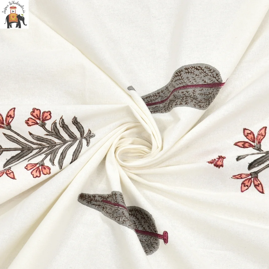 Peach Floral Hand Block Print Cotton Curtains-Jaipur Wholesaler