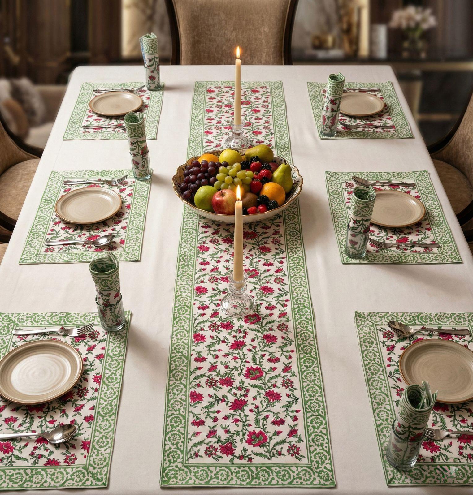 Green and Pink Printed Table Runner Set-Jaipur Wholesaler