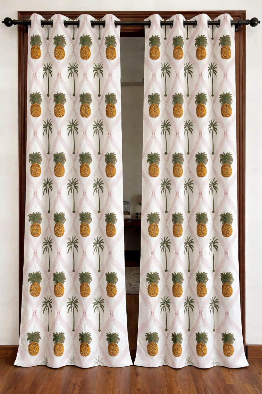 Yellow Pineapple Print Curtains-Jaipur Wholesaler