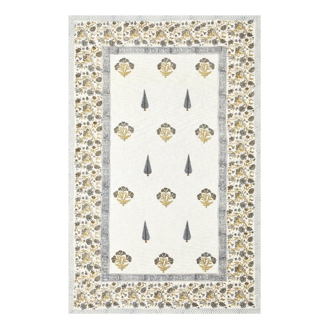 Blue Flower Hand Block Printed Cotton Table Cover-Jaipur Wholesaler