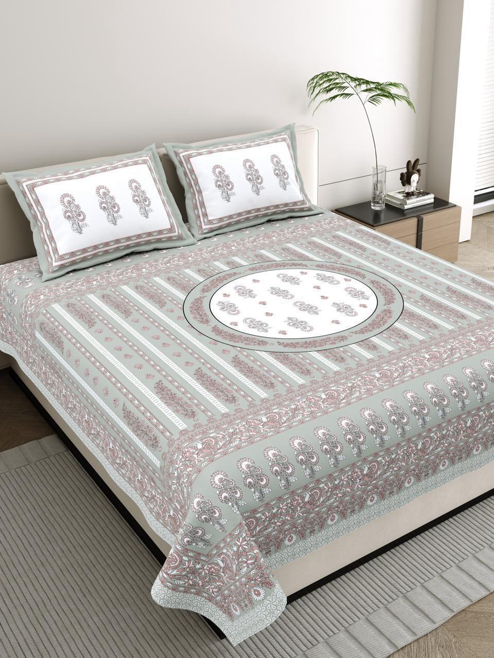 Gray Printed Cotton Bedsheet-Jaipur Wholesaler