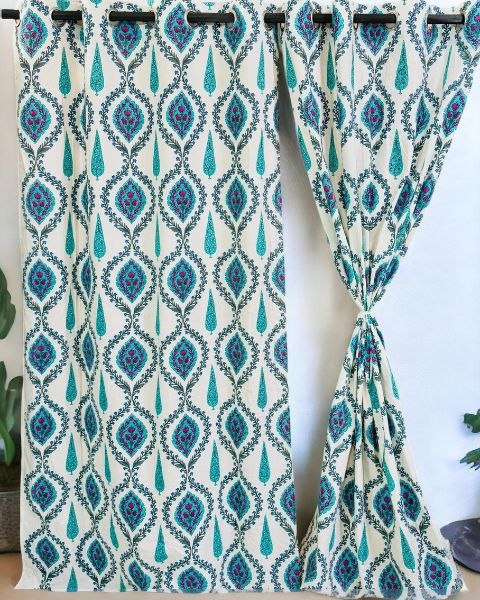 Printed Design White Curtains-Jaipur Wholesaler