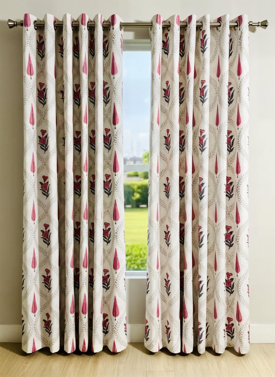 Colored Printed White Curtains-Jaipur Wholesaler