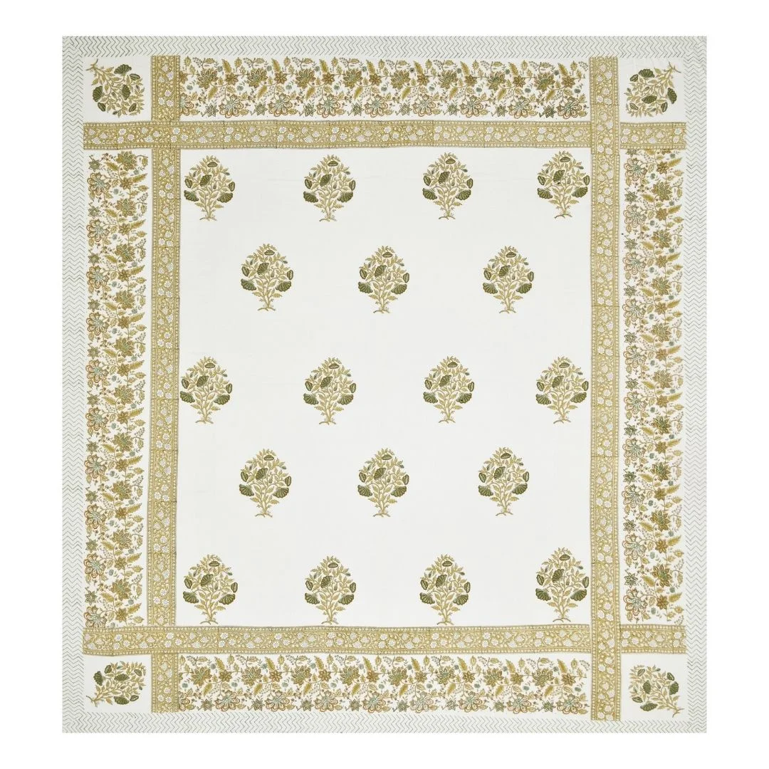Golden Flower Hand Block Printed Cotton Bedsheet-Jaipur Wholesaler