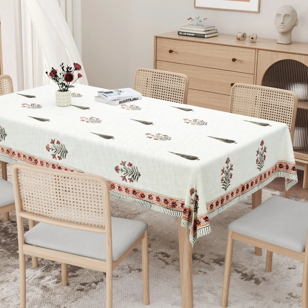 Red Flower Hand Block Printed Cotton Table Cover-Jaipur Wholesaler
