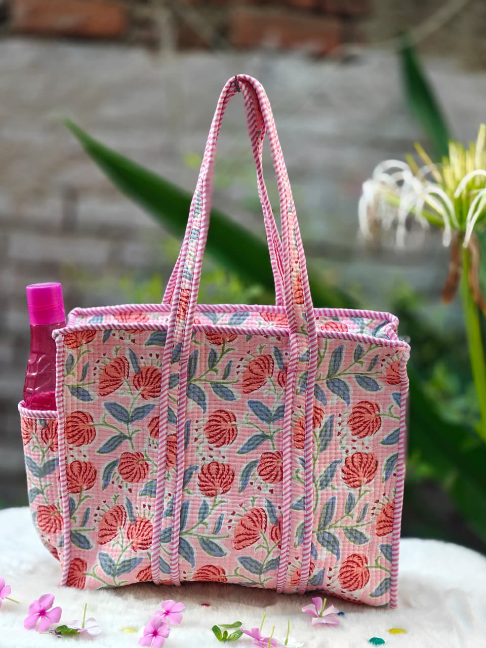 Pink Floral Printed Tote Bags-Jaipur Wholesaler