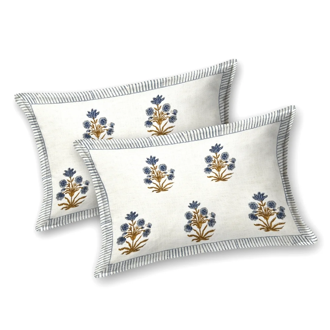 Blue Floral Hand Block Printed Cotton Bedcover-Jaipur Wholesaler