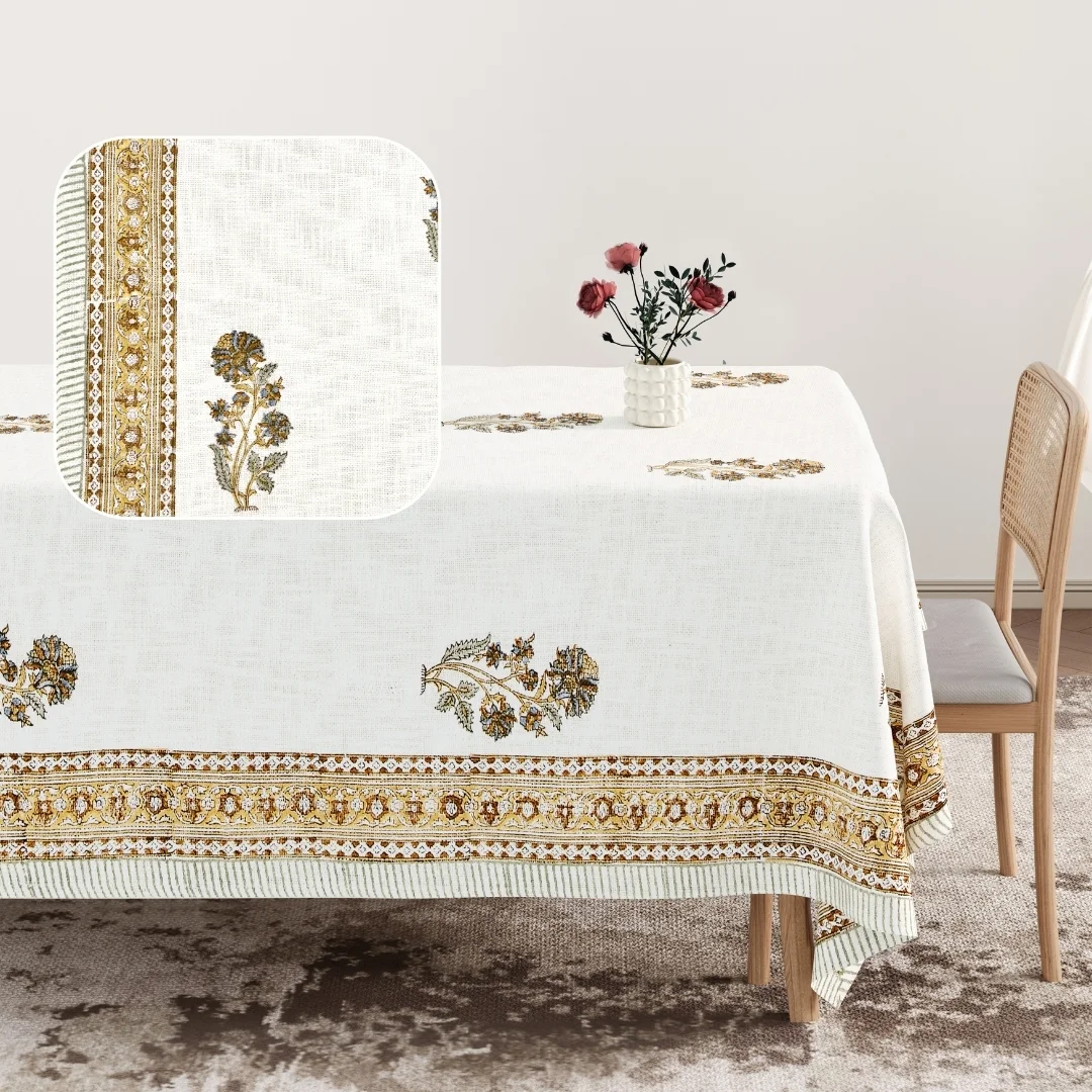 Brown Flower Hand Block Printed Cotton Table Cover-Jaipur Wholesaler