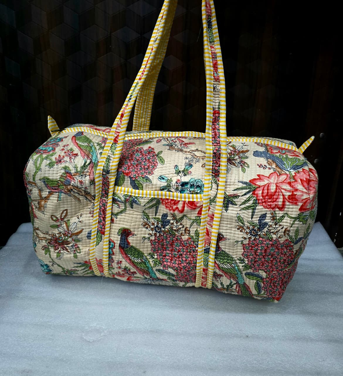 Yellow Flower Printed Duffle Bag-Jaipur Wholesaler