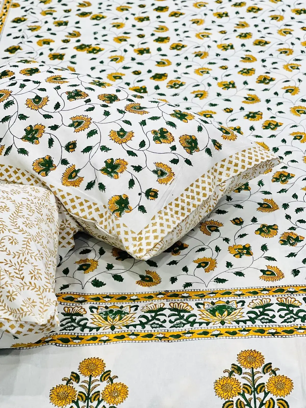 Cotton Hand Block Print Yellow Color Bedsheet-Jaipur Wholesaler