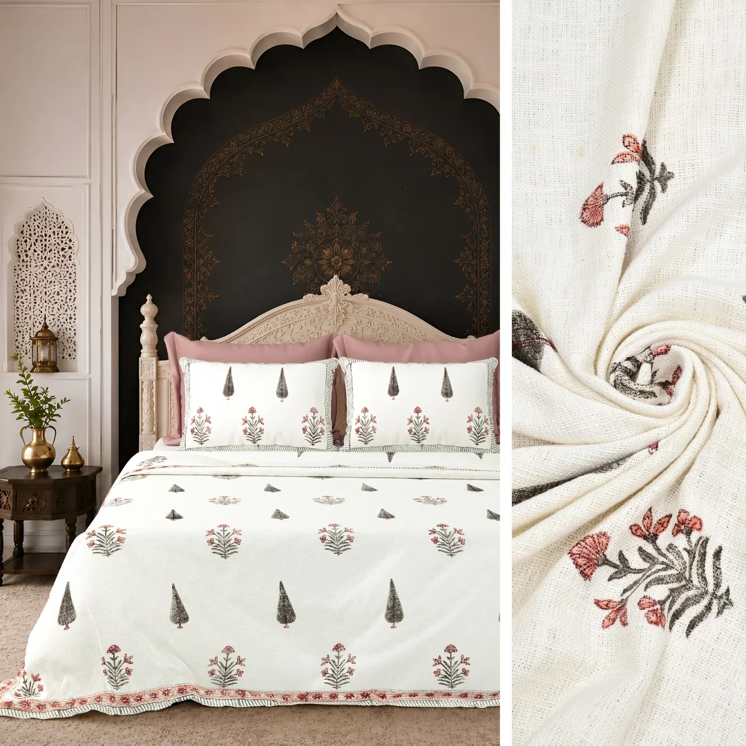 Red Floral Hand Block Printed Cotton Bedcover-Jaipur Wholesaler