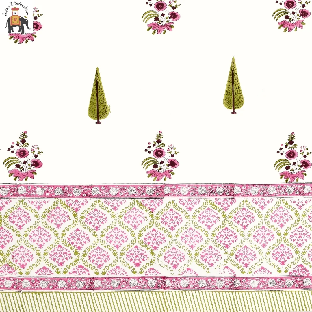 Pink Floral Hand Block Print Cotton Curtains-Jaipur Wholesaler
