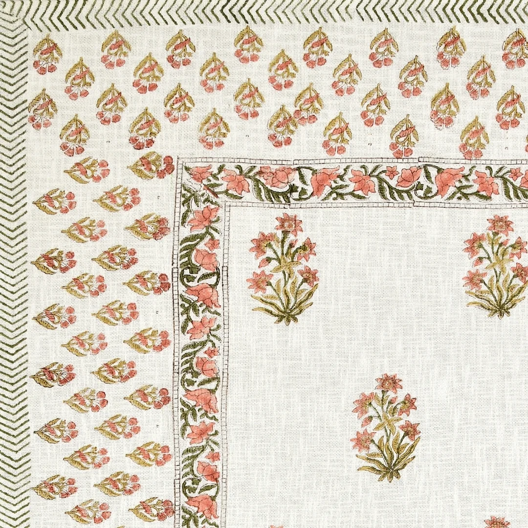Peach Flower Block Printed Cotton Table Cover-Jaipur Wholesaler