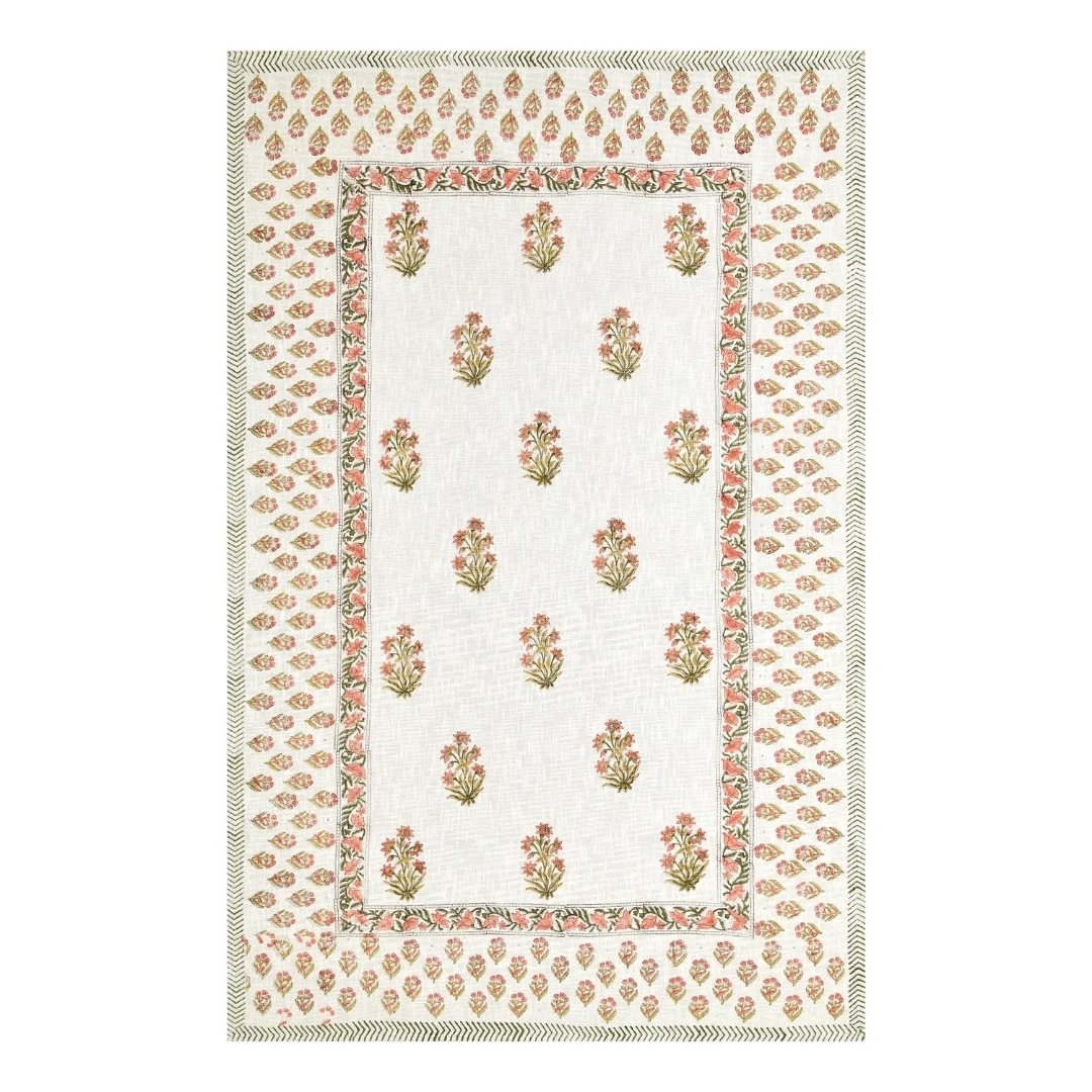 Peach Flower Block Printed Cotton Table Cover-Jaipur Wholesaler