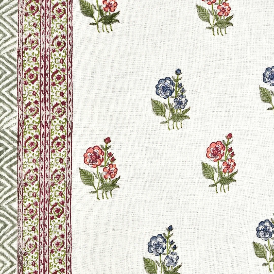 Blue And Red Flower Hand Block Printed Cotton Bedcover-Jaipur Wholesaler