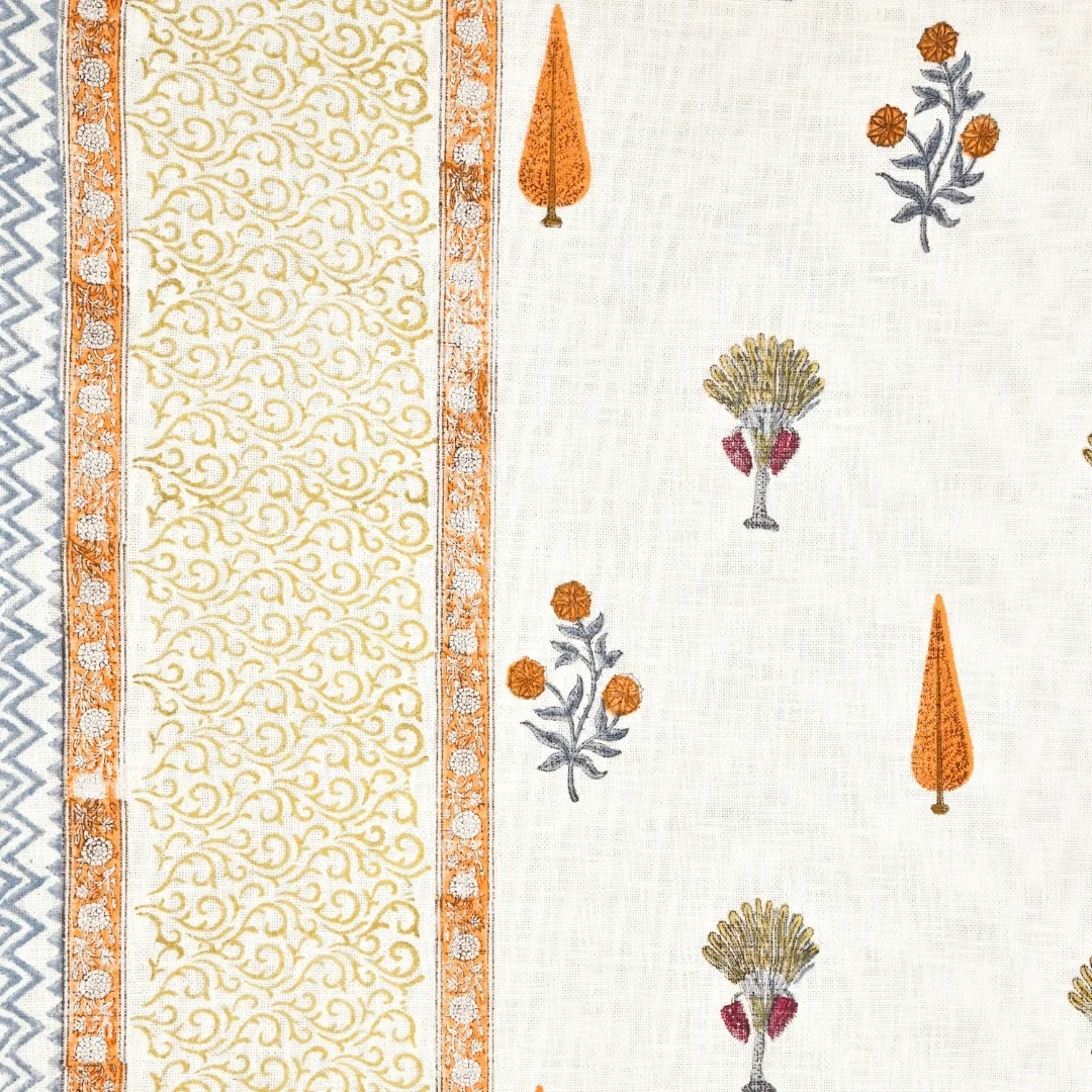 Orange Flower Hand Block Printed Cotton Bedcover-Jaipur Wholesaler