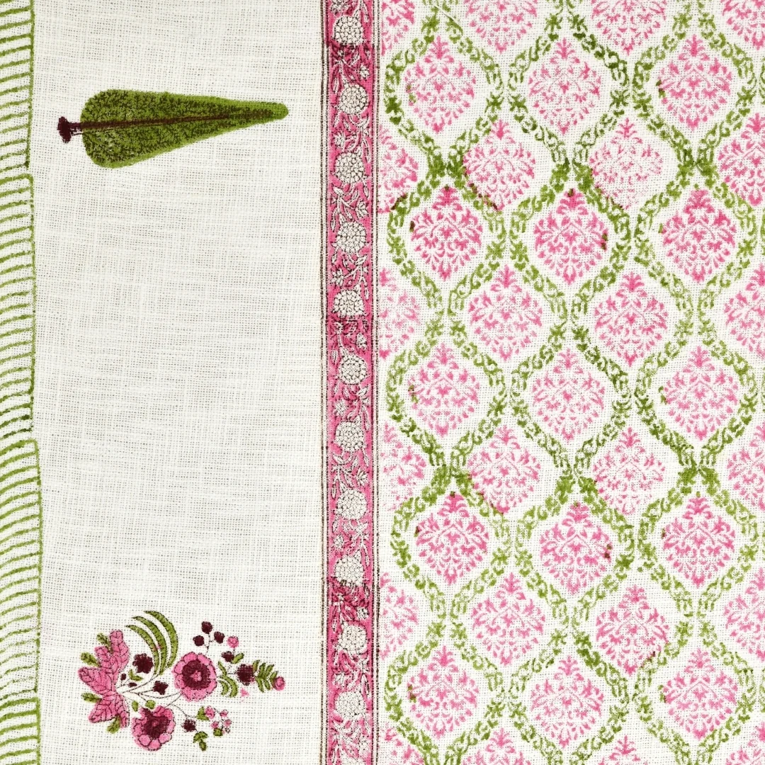 Pink Floral Hand Block Printed Cotton Bedcover-Jaipur Wholesaler