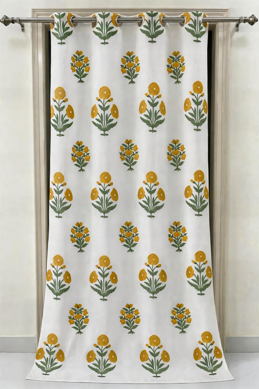 Yellow Floral Printed Curtains-Jaipur Wholesaler