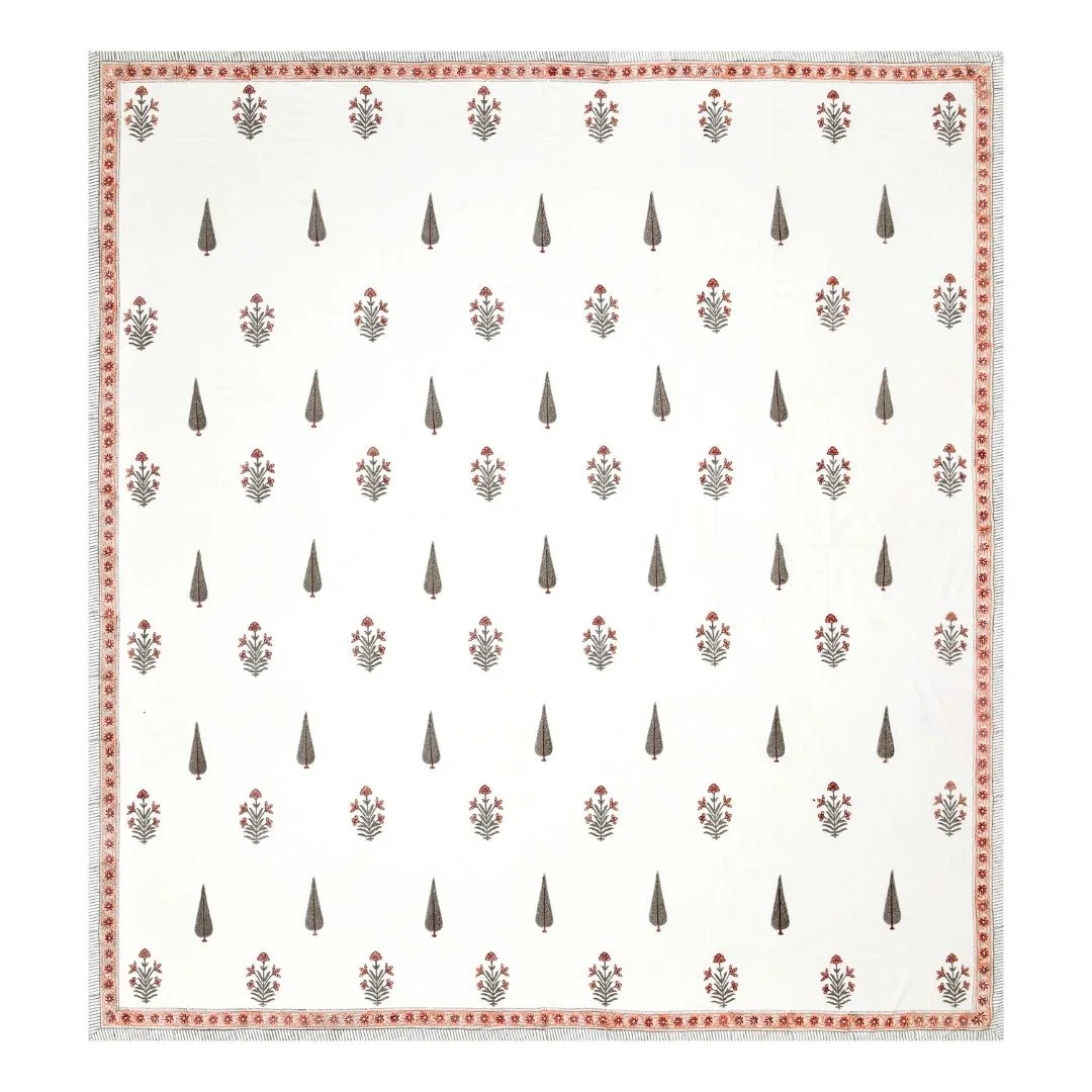 Red Floral Hand Block Print Percale Cotton Bedsheet-Jaipur Wholesaler