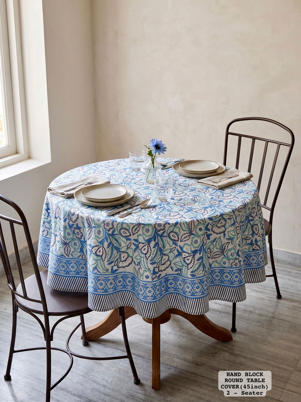Blue Sanganeri Print Cotton Table Cover-Jaipur Wholesaler
