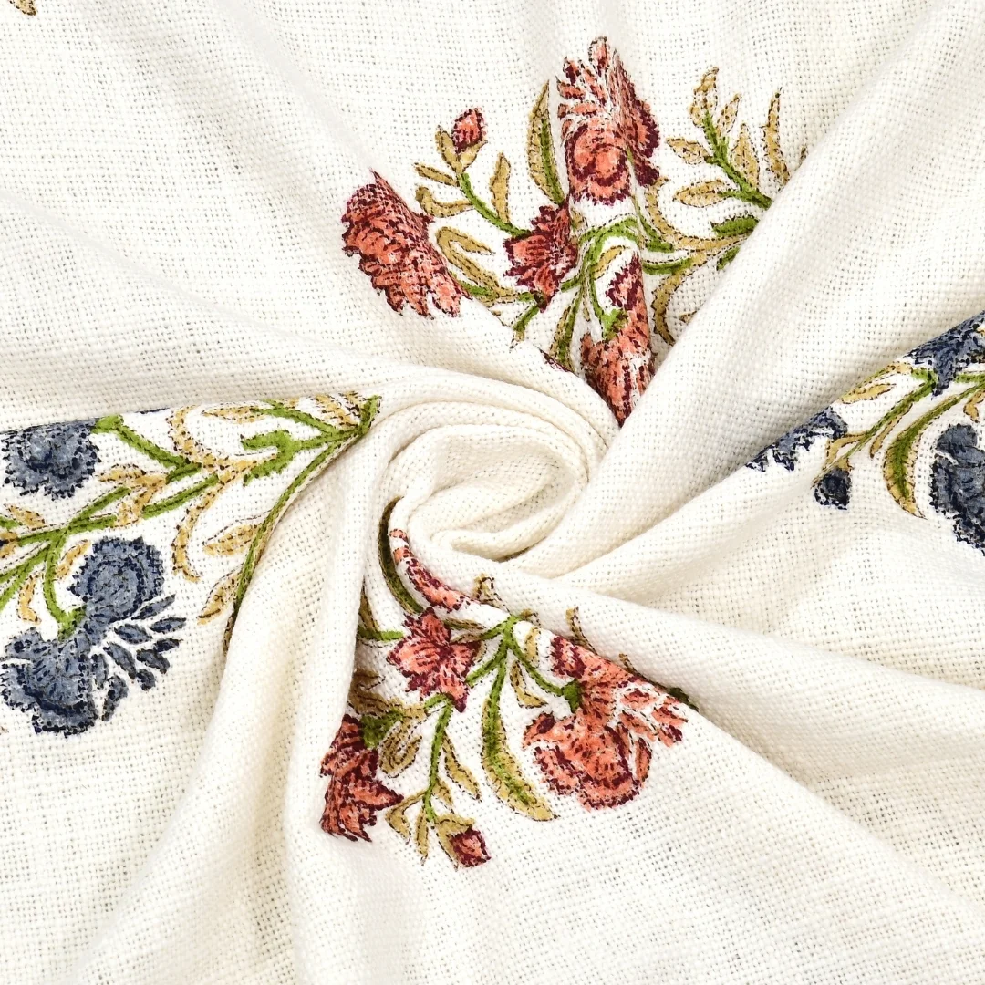 Red And Blue Flower Hand Block Printed Cotton Bed Cover-Jaipur Wholesaler