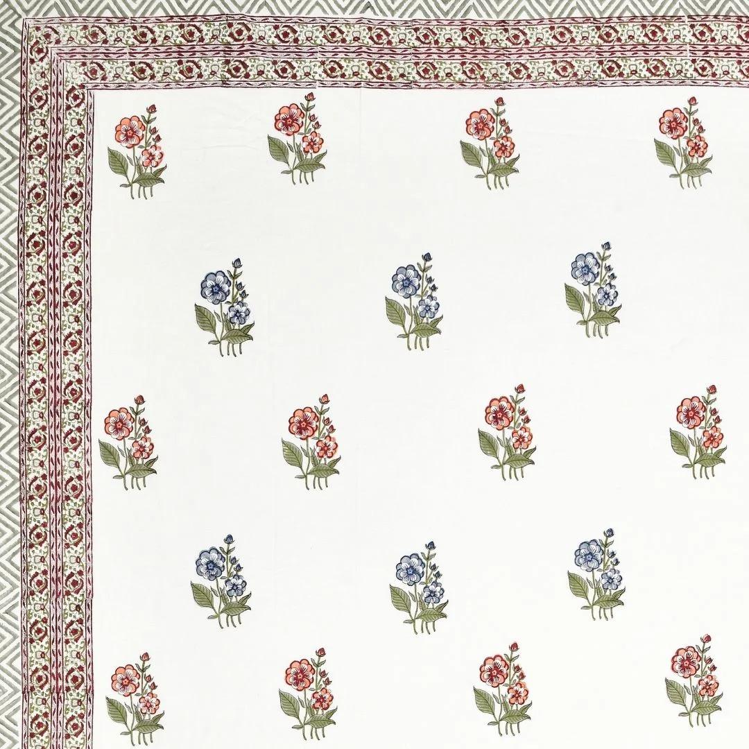 Hand Block Flower Printed Pure Cotton Bedsheet-Jaipur Wholesaler